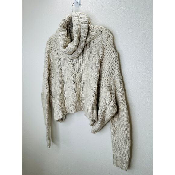 Lovestitch Tan Chunky Cable Knit Turtleneck Oversized Cropped Sweater S - Picture 4 of 11